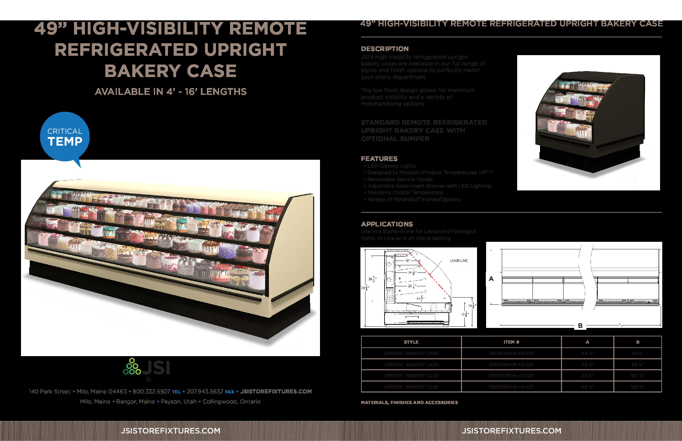 49” High-Visibility Remote Refrigerated Upright Bakery Case Spec Sheet (PDF)